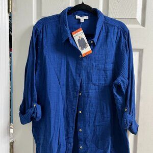 Anne Klein Jeans Button Down Shirt – XXL – Royal Blue – NWT